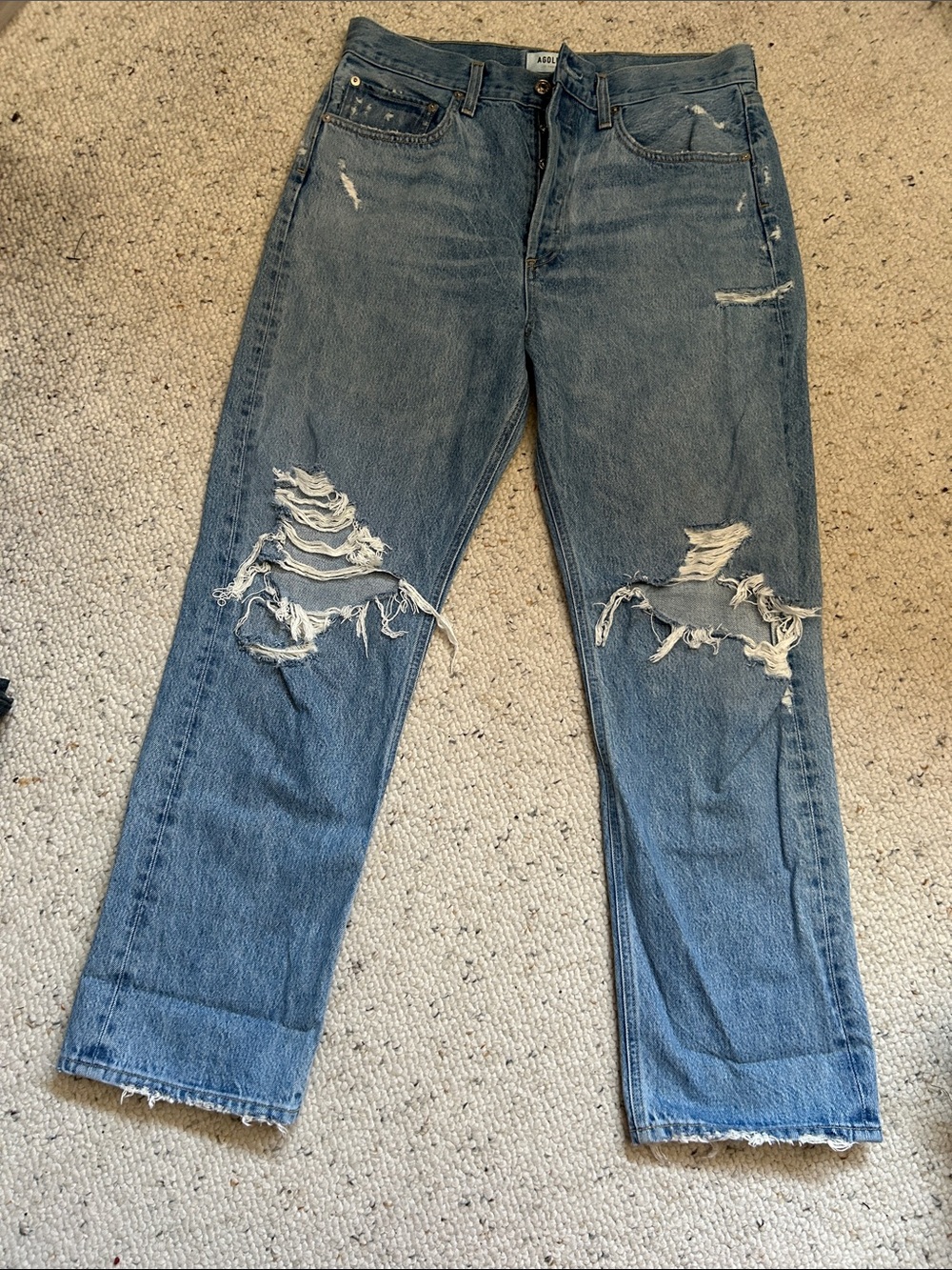 Agolde Women's Boyfriend Distressed Blue Denim Jeans